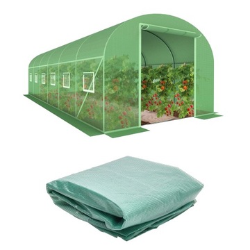 Зелёная туннельная плёнка с окнами москитной сеткой, 2х6х3м.