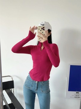 Korean fashion white crop top sexy casual long sle