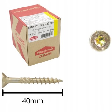 WKRĘTY CIESIELSKIE DO DREWNA KMWHT TORX ŁEB STOŻKOWY 5,0x40 TORX 500szt
