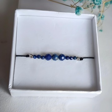 Bransoletka sznurkowa Lapis Lazuli na sznurku srebrna 925 gratis pudełko