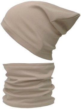 Czapka Komin KOMPLET BAWEŁNIANY 48-58 latte