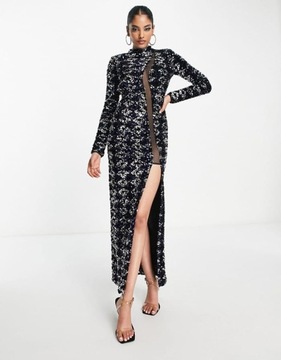 ASO DESIGN CZARNA CEKINOWA SUKIENKA MAXI (44)