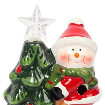 Керамическое новогоднее украшение СНЕГОВИК со светодиодной елкой
