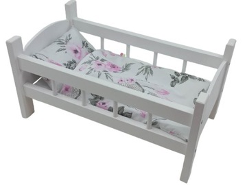 ŁÓŻECZKO DLA LALEK BIAŁE DREWNIANE +POŚCIEL