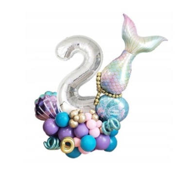 BALONY SYRENKA MORSKIE DEKORACJA URODZINY CYFRA 2