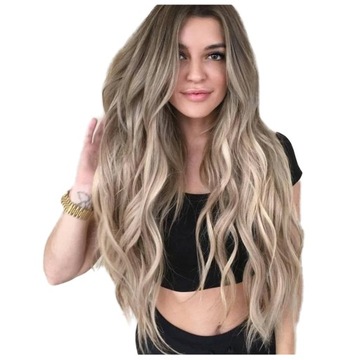 PERUKA długie WŁOSY blond brąz ombre fale 60 cm