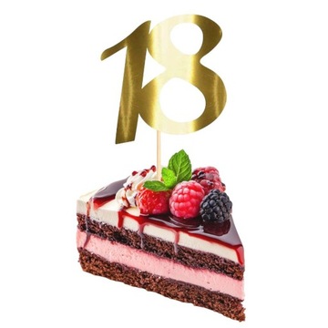 TOPPER na tort DEKORACJA na 18 URODZINY liczba złoty METALIK