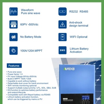 6,2 кВт, 230 В, солнечный инвертор, 6500 Вт, гибридный автономный аккумулятор, 6 кВт, 48 В, Wi-Fi