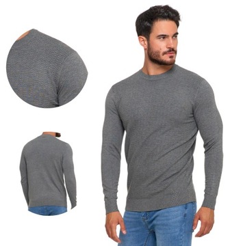 Sweter męski Szary Klasyczny Elegancki Drobny wzór Wiskoza r. XXL