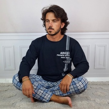 KLASYCZNA BAWEŁNIANA PIŻAMA MĘSKA Z DŁUGIM RĘKAWEM DŁUGIE SPODNIE #3XL ADV