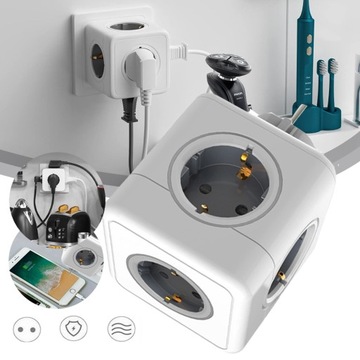 LISTWA ZASILAJĄCA KOSTKA ZASILAJĄCA Z 5 GNIAZDAMI ADAPTER GNIAZDKA ŚCIENNA