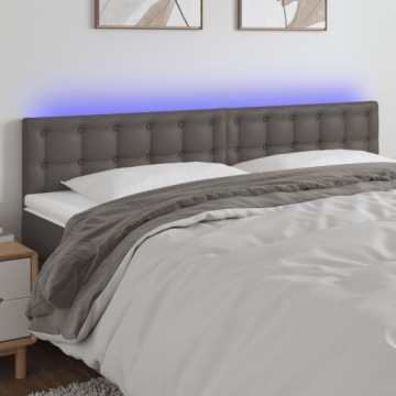 vidaXL Изголовье кровати со светодиодной подсветкой Серое 200x5x78/88 см Искусственная кожа