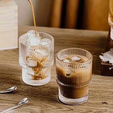 Стакан для холодного кофе, чая, сока эспрессо, полосатый рифленый стакан