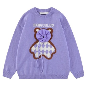 Fashion Casual Bear Sweater Men's Crew Neck Loose