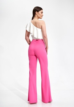 ELEGANCKIE elastyczne spodnie damskie DZWONY WYSOKI STAN różowy XL