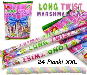 MARSHMALLOWS Pianki owocowe XXL 30 cm LONG 24 szt