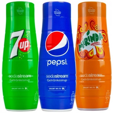 3x SODASTREAM 7UP КОНЦЕНТРАТ СИРОПА MIRINDA PEPSI 9 Л НАПИТОК 440 мл