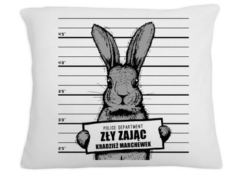PODUSZKA PREZENT ŚMIESZNY NADRUK ZŁY ZAJĄC
