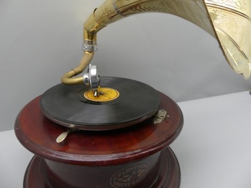 Круглая проигрыватель ПАТЕФОН! Деревянная ЗОЛОТАЯ ТРУБКА!