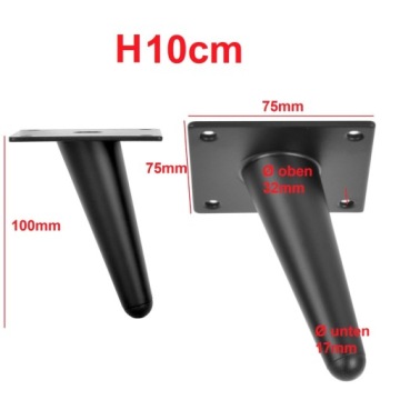 МАТОВАЯ ЧЕРНАЯ МЕБЕЛЬНАЯ НОЖКА, УГЛОВАЯ, КОНИЧЕСКАЯ H100 SL012S