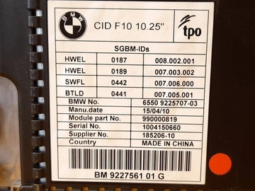 BMW 5 F10 F11 DISPLEJ AUTORÁDIO NAVIGACE 9225707