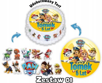 Zestaw Opłatek na Tort PSI PATROL +10 POSTACI + Imię i Wiek Dziecka