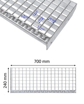 Ступеньки WEMA 700x240 мм | оцинкованный | 25x2 мм | металлическая ступенька, ступени