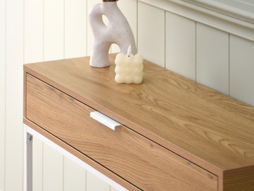 НАСТЕННАЯ КОНСОЛЬ С ЯЩИКОМ ДУБ НОРА М НА БЕЛОЙ МЕТАЛЛИЧЕСКОЙ ОСНОВЕ