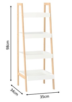 КНИЖНЫЙ ШКАФ С 4 ПОЛКАМИ ДЕРЕВЯННАЯ ЛЕСТНИЦА НАТУРА БЕЛЫЙ