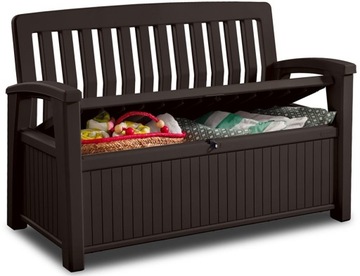 Ławka ogrodowa z oparciem Skrzynia Schowek 227L Brąz Patio Storage Bench