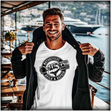 Męski Tshirt Motocykl tłok dłoń build repair custom rider L