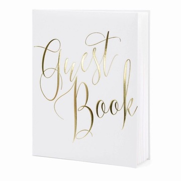 KSIĘGA GOŚCI WESELNYCH biała napis GUEST BOOK złoty 22 kartki
