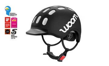 KASK ROWEROWY WOOM KIDS CZARNY ROZMIAR S 46-50CM FIDLOCK GUMOWY DASZEK