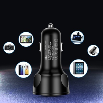 БЫСТРОЕ АВТОМОБИЛЬНОЕ ЗАРЯДНОЕ УСТРОЙСТВО 4x USB QC КАБЕЛЬ 66 Вт 3 В 1 USB C LIGHTING MICRO