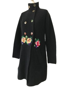 DESIGUAL - piękny -SWETER- kwiaty -HAFTY- wełna - L/XL -