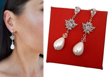 KOLCZYKI ZŁOTE ŚLUBNE BIAŁE Z PERŁAMI SWAROVSKI 5