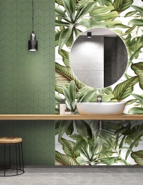 Piękny obraz ceramiczny zielone liście 120x120 Dominikana Green