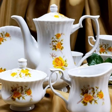 973 SERWIS KAWOWY 6/21 Golden Rose IWONA CHODZIEŻ MALCER PORCELANA