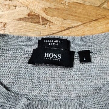 Sweter Lniany HUGO BOSS Szary Męski Regular L