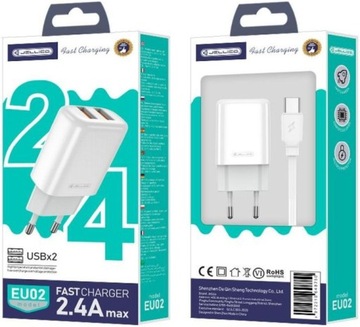 Блок питания JELLICO EU02 12Вт, 2хUSB 2.4А + кабель USB-C 1м