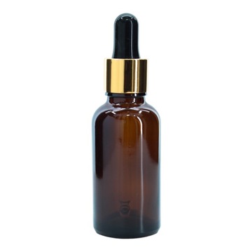 Butelka szklana 30 ml brązowa z pipetą szklaną złoto-czarną