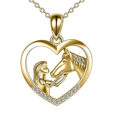 Złoty Naszyjnik Łańcuszek Koń Dziewczynka z Koniem Konie Konik srebro 925