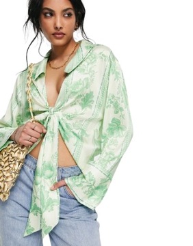 Zielona wiązana z przodu koszula kimonowe 32
