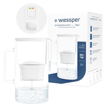 Szklany dzbanek filtrujący z licznikiem LED Wessper + 1x Filtr Aquamax