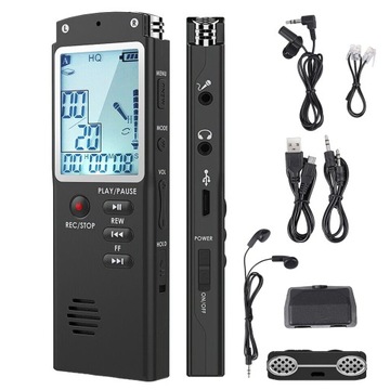 DYKTAFON CYFROWY ODTWARZACZ EKRAN Z LCD MP3 / WAV 16GB USB 2.0 + SŁUCHAWKI