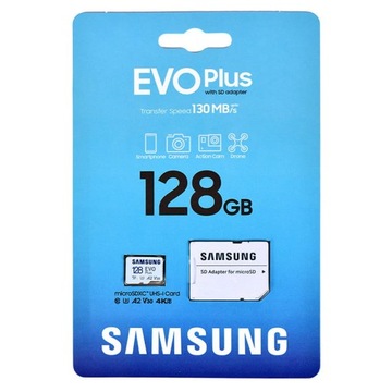 KARTA PAMIĘCI SAMSUNG EVO + 128GB micro SDXC 130MB/s NOWA ORYGINALNA