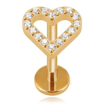 KOLCZYK LABRET SERCE ZŁOTY HELIX CYRKONIE TYTANOWY 1,2/6