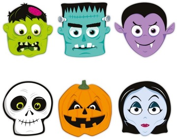 Бумажные маски Halloween Monsters 24х23см 6шт.