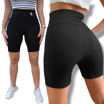 Kolarki Bikery krótkie legginsy leginsy prążek kryjące getry M/L czarne