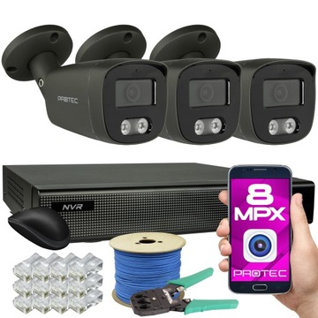 3 Kamery do monitoringu IP 8Mpx zewnętrzne PoE 4K grafit
